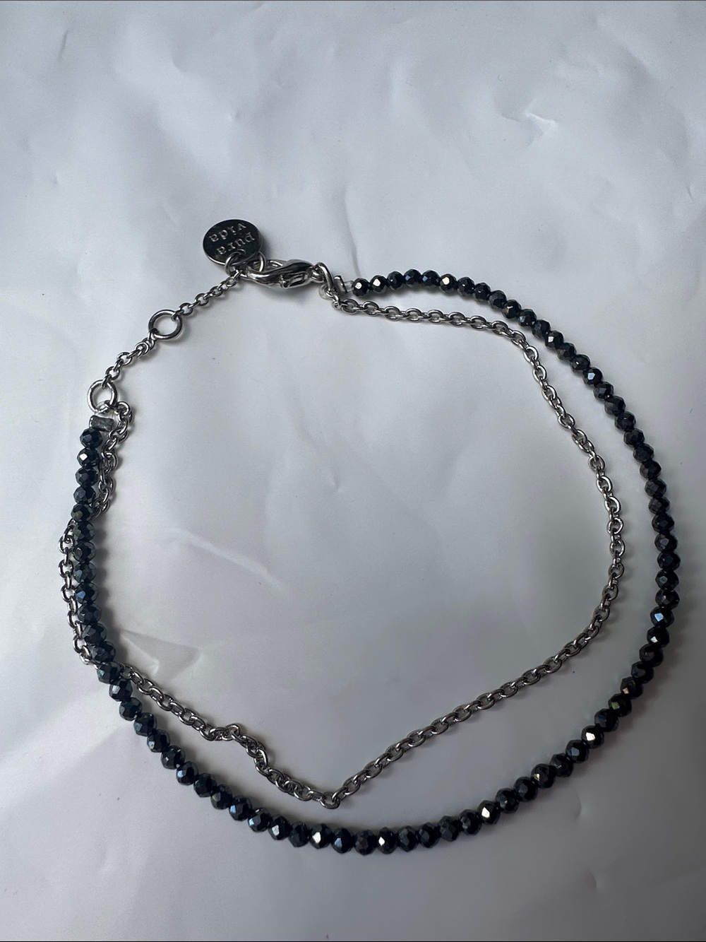 NWOT Pura Vida Delicate Black Bead & Silver Chain bracelet